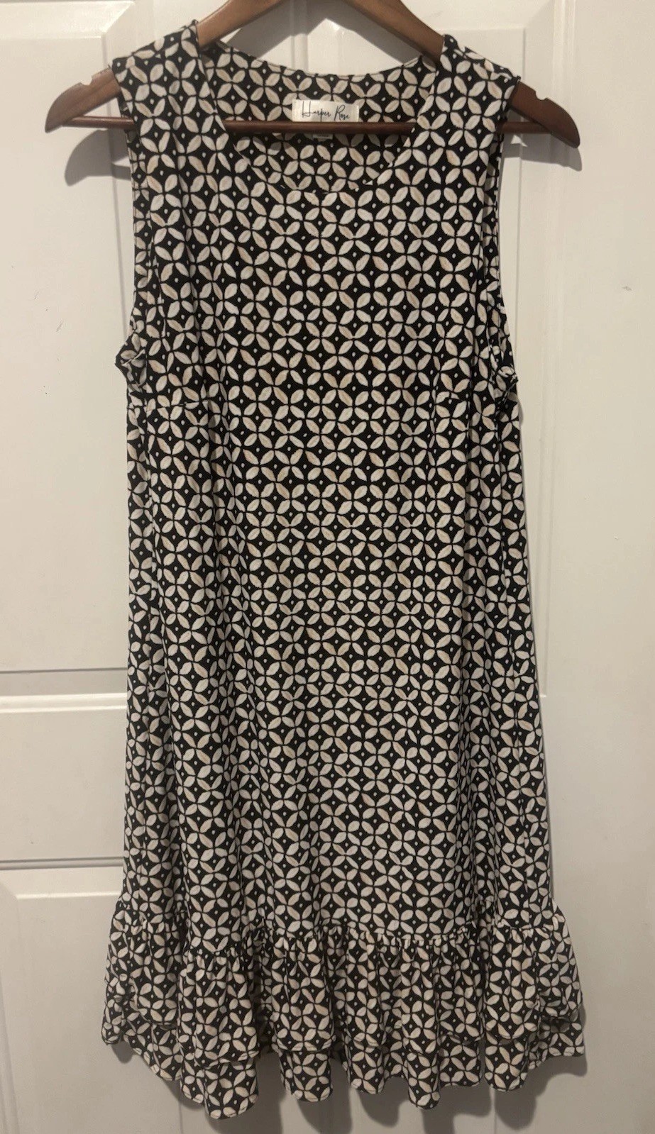 Harper Rose Dress Women’s 12 Lg Midi Sleeveless Fit & Flare Black White Summer