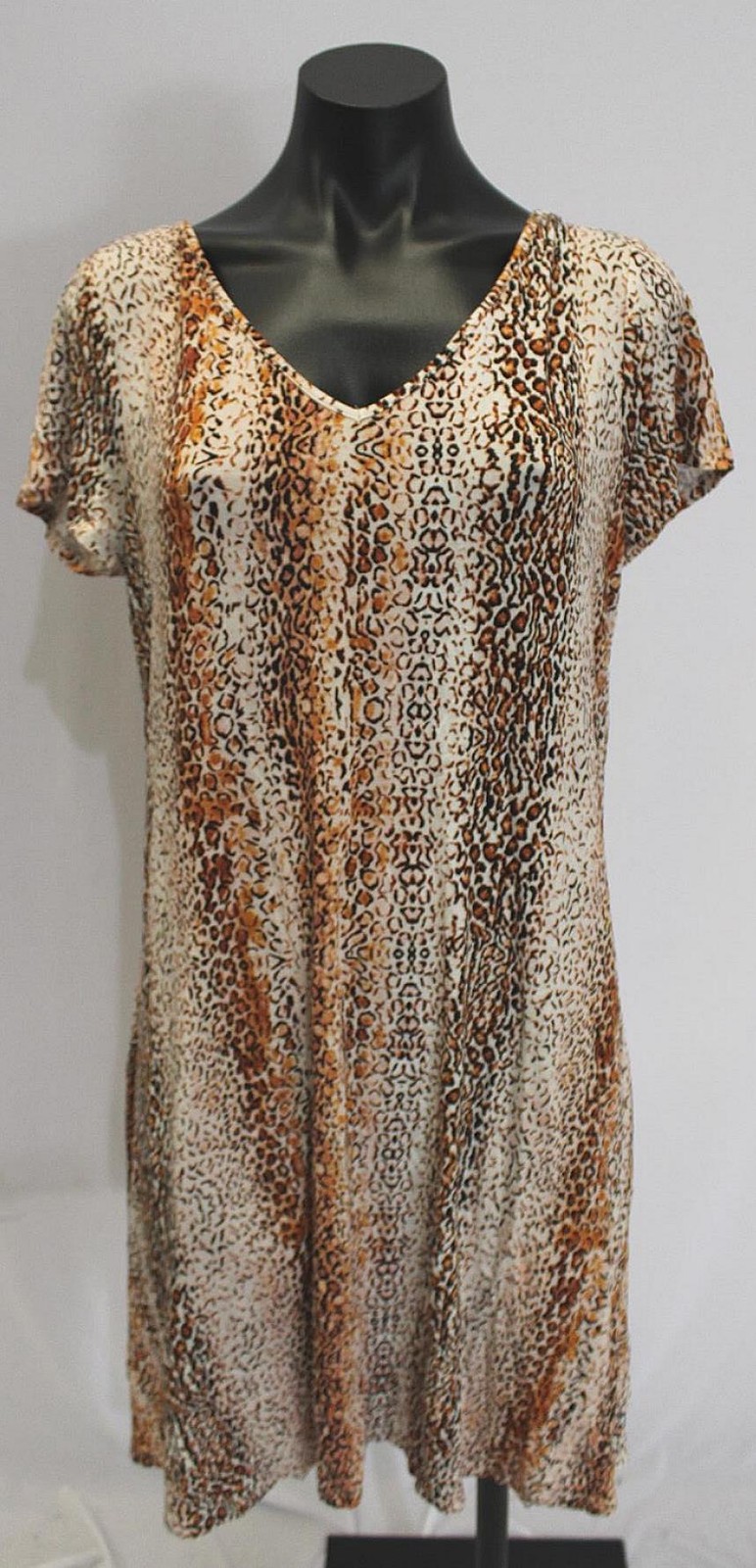 C Est. 1946 Women’s Short Sleeve Back Cutout Leopard Print Dress AC2 Brown Large