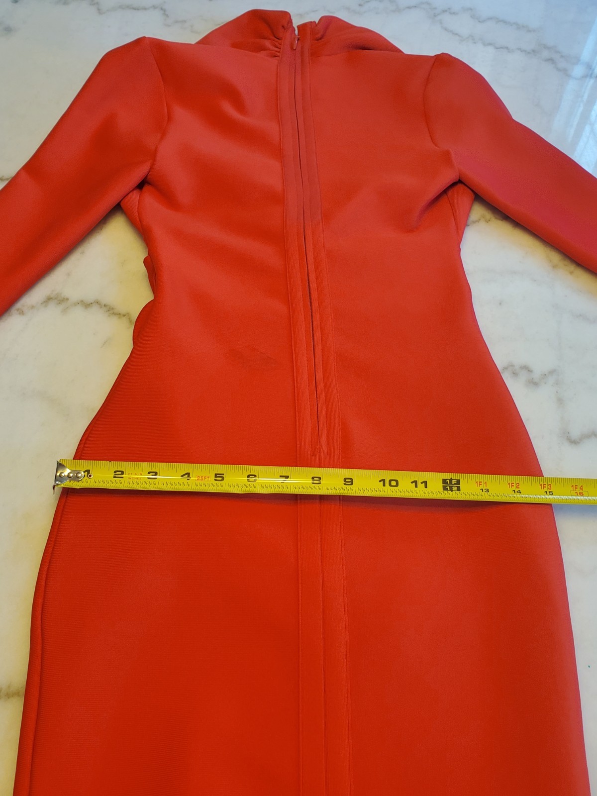 Athina Stretch open front back Zippered Long Sleeve Red midi Dress Women’s S F10