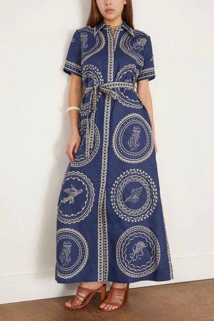 Alemais Linen Shirtdress Oceane $490 Size US 8 AU 12