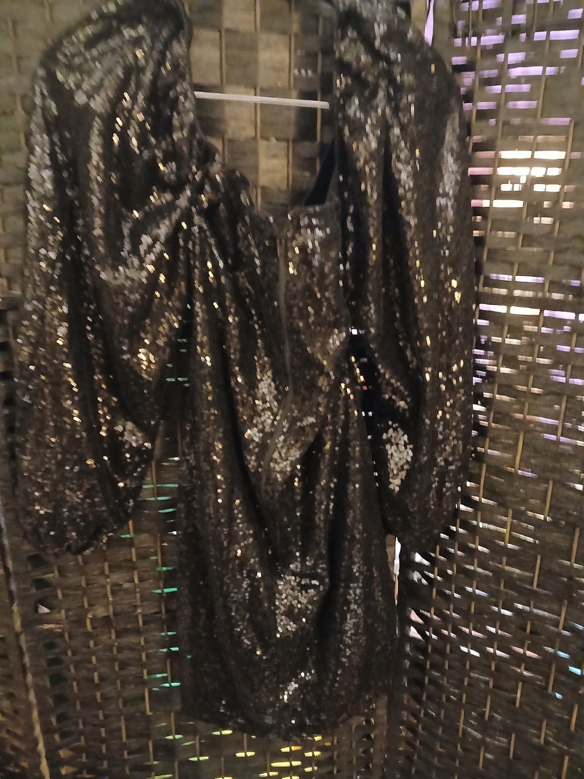 FIESTAR Size LG BLACK SEQUINED LONG SLEEVE FORMAL EVENING DRESS Zipper Back NEW