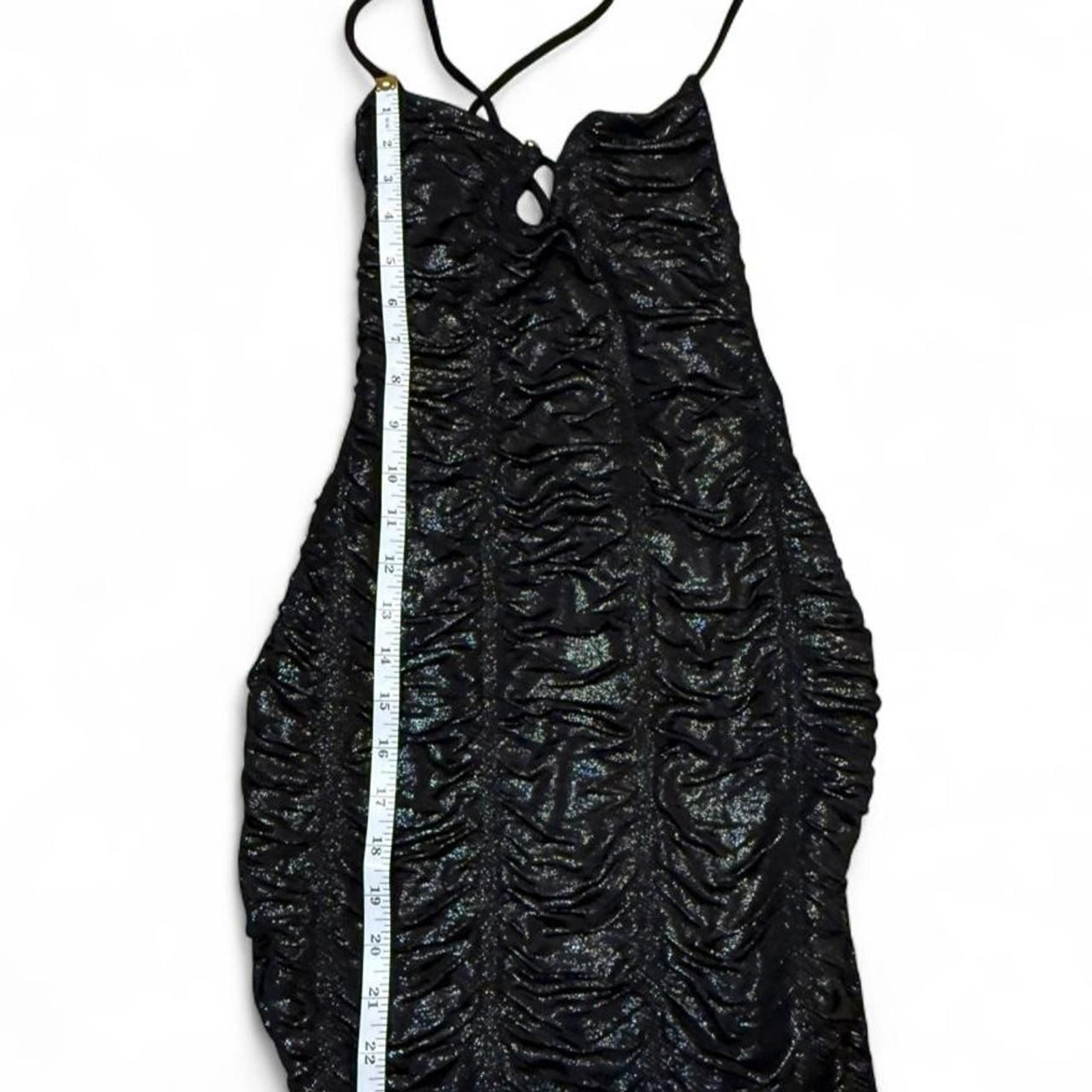 Windsor Black Glitter Ruched Bodycon Mini Dress — Sparkly and Fitted