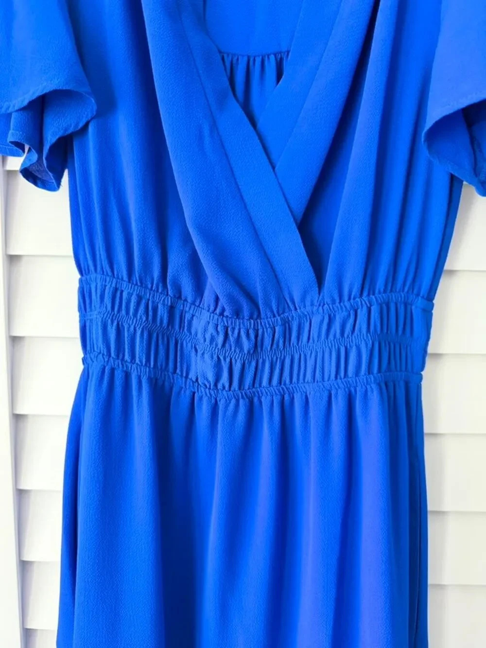 Monteau Los Angeles Royal Blue Maxi Dress Flutter Sleeve Smocked Waist Small