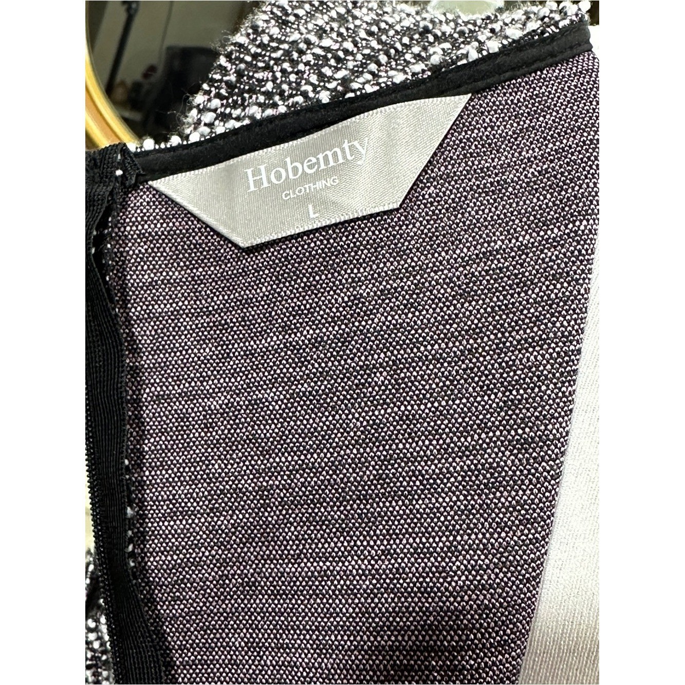 Hobemty Shift Dress M Black White Tweed Metallic Old Money Preppy Clueless