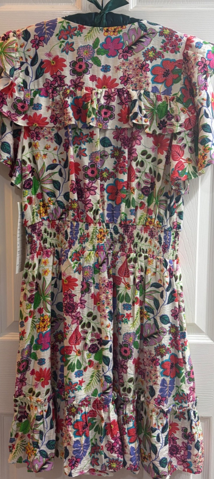 New Easel Boho Floral Button Front Tiered Ruffled Bottom Smocked Dress Small