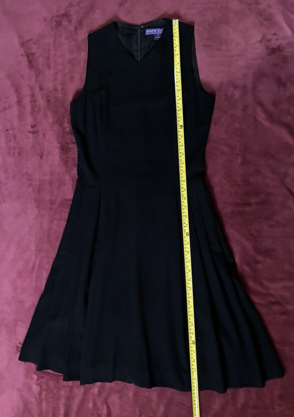 Ralph Lauren Collection Purple Label Black Dress Fit Flare Pleated Sleeveless 8