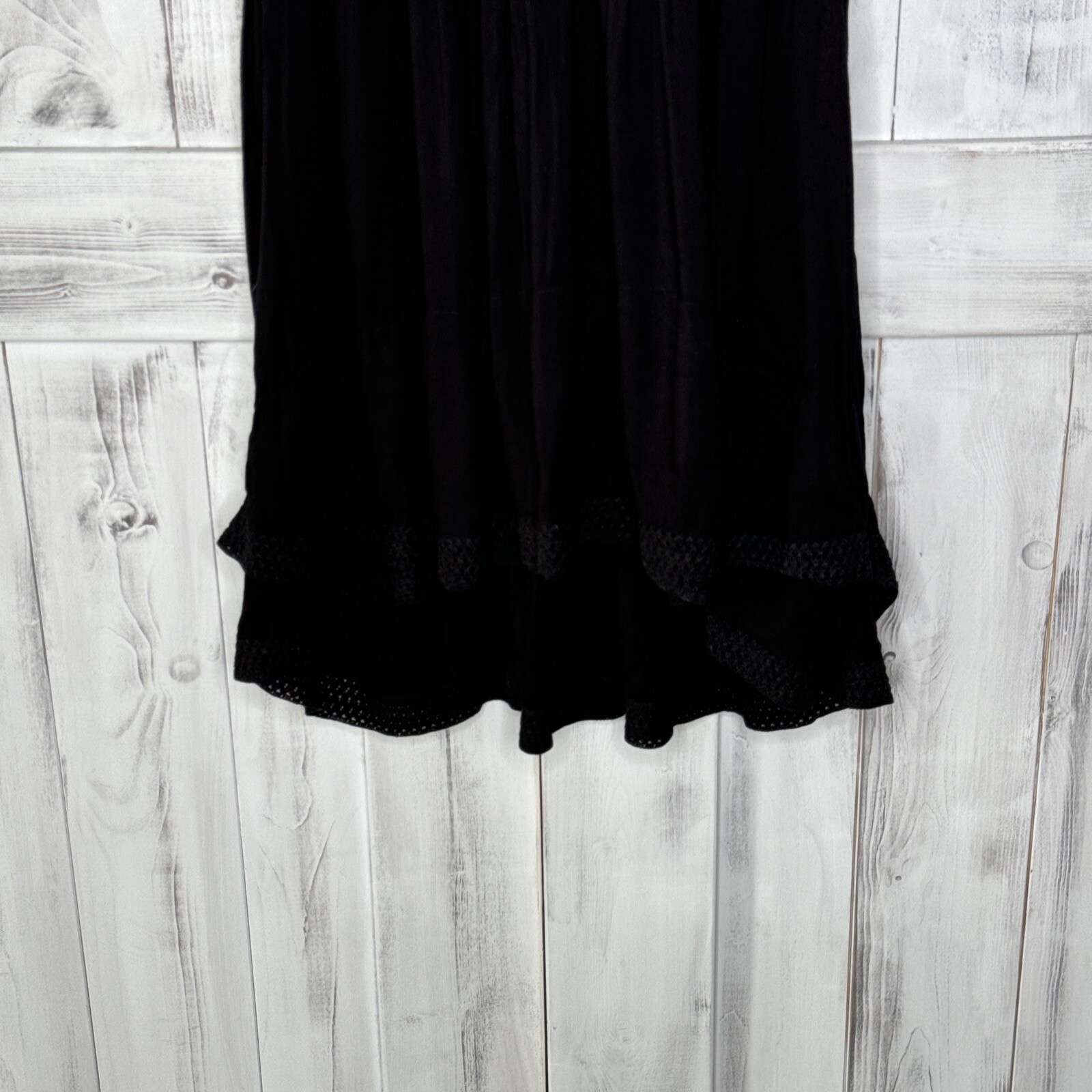 POUPETTE ST BARTH BLACK CROCHET SASHA PLEATED FLUTTER SLEEVE BOHO MINI DRESS S