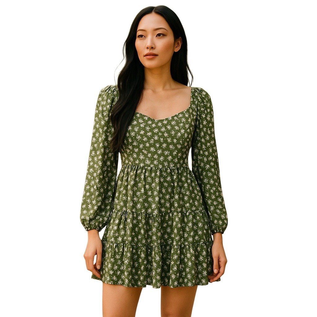 Hesperus Dress Medium Olive Green Babydoll Fairy Mini Ruffle Coquette