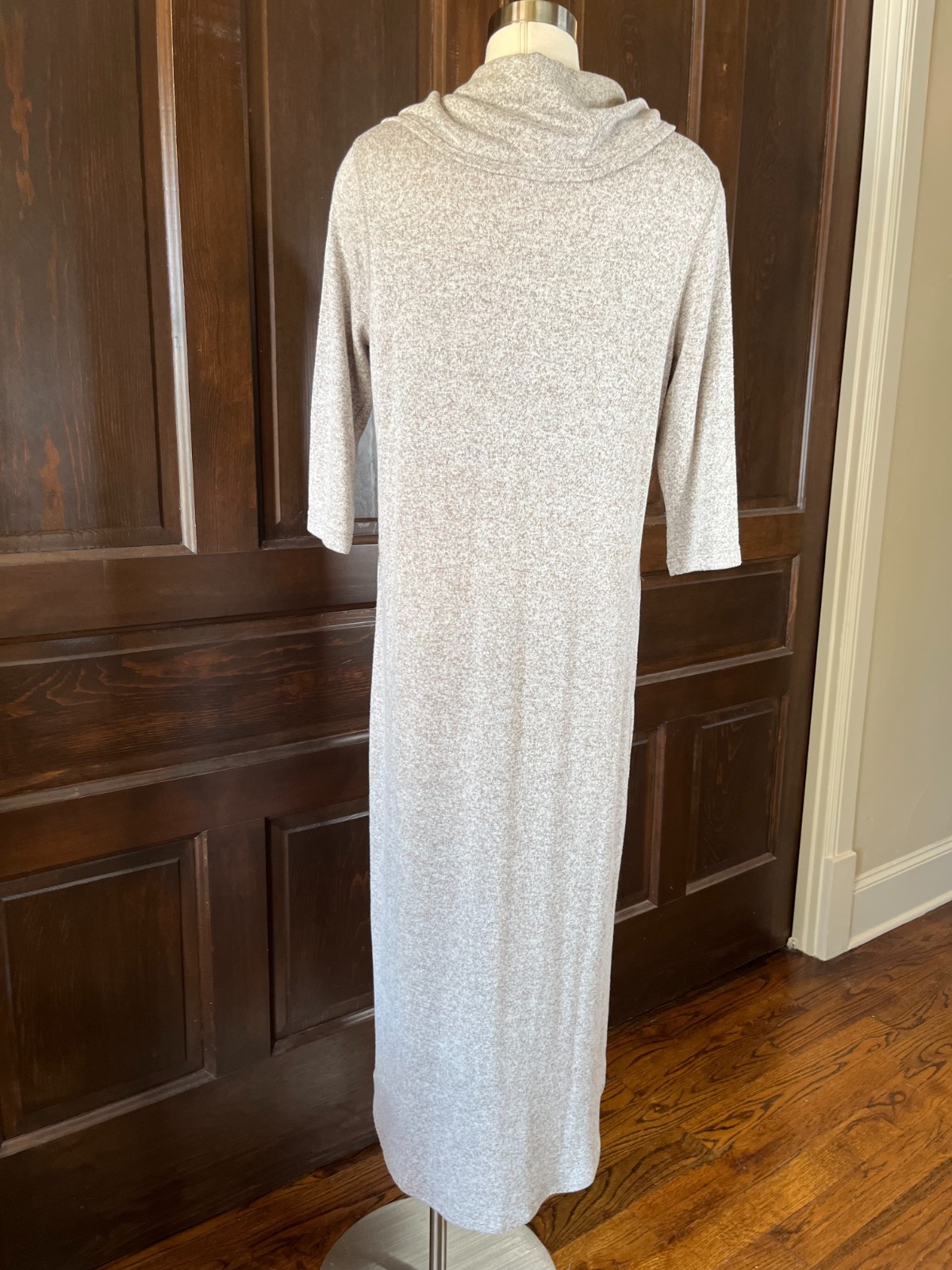 Soft Surroundings Cowl Neck Long Knit Dress NWOT Women’s Size PM Beige Heather