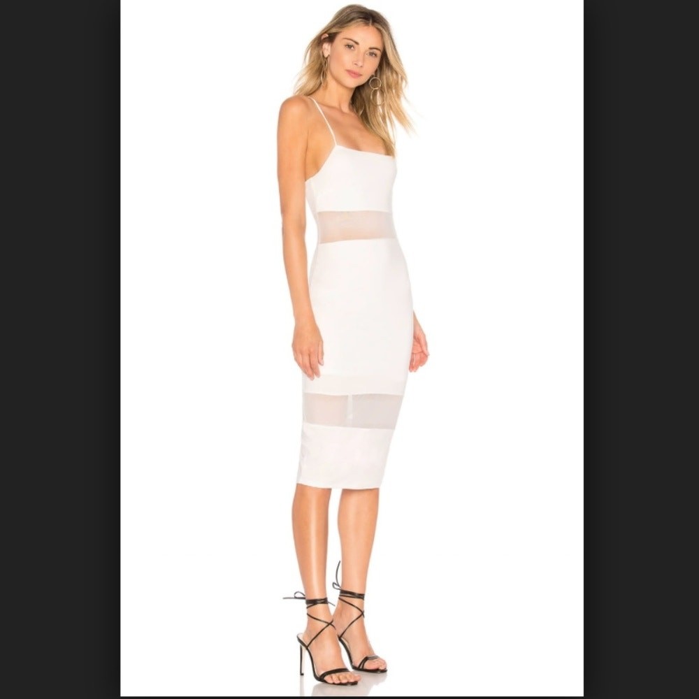 By The Way Revolve Naomi Mesh Cut Out Midi Dress in White NWT Sz Small