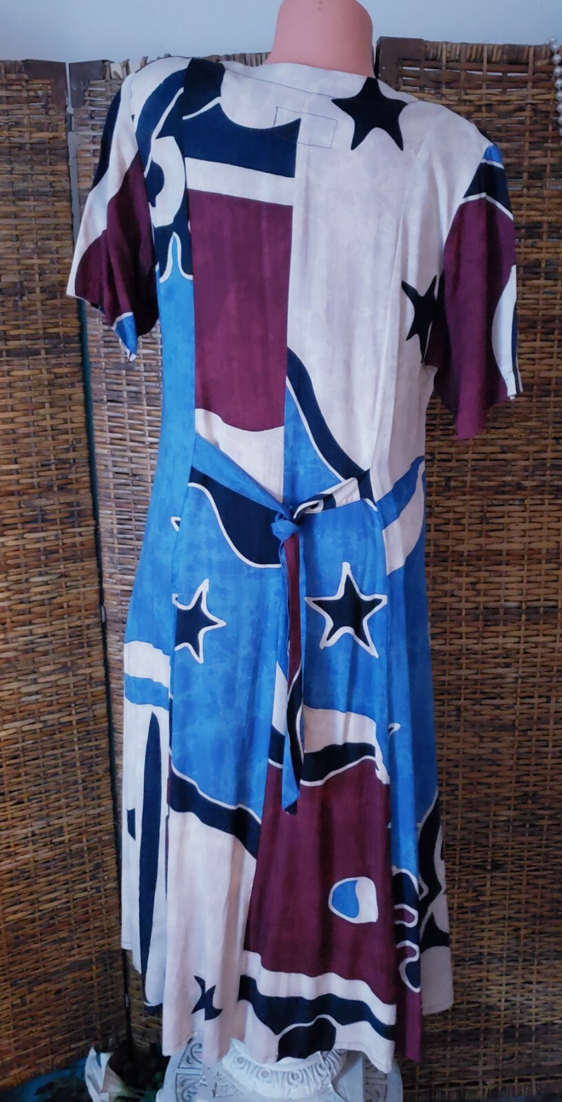 Vintage 90’s Colorful Boho Chic Abstract Art to Wear Full Button Dress Sz L