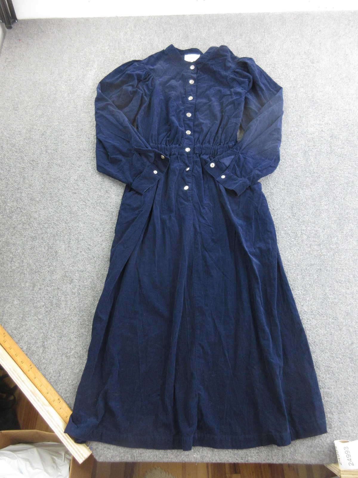 Xirena Dress Womens L Blue Corduroy Shirt Maxi Puff Long Sleeve Button Front