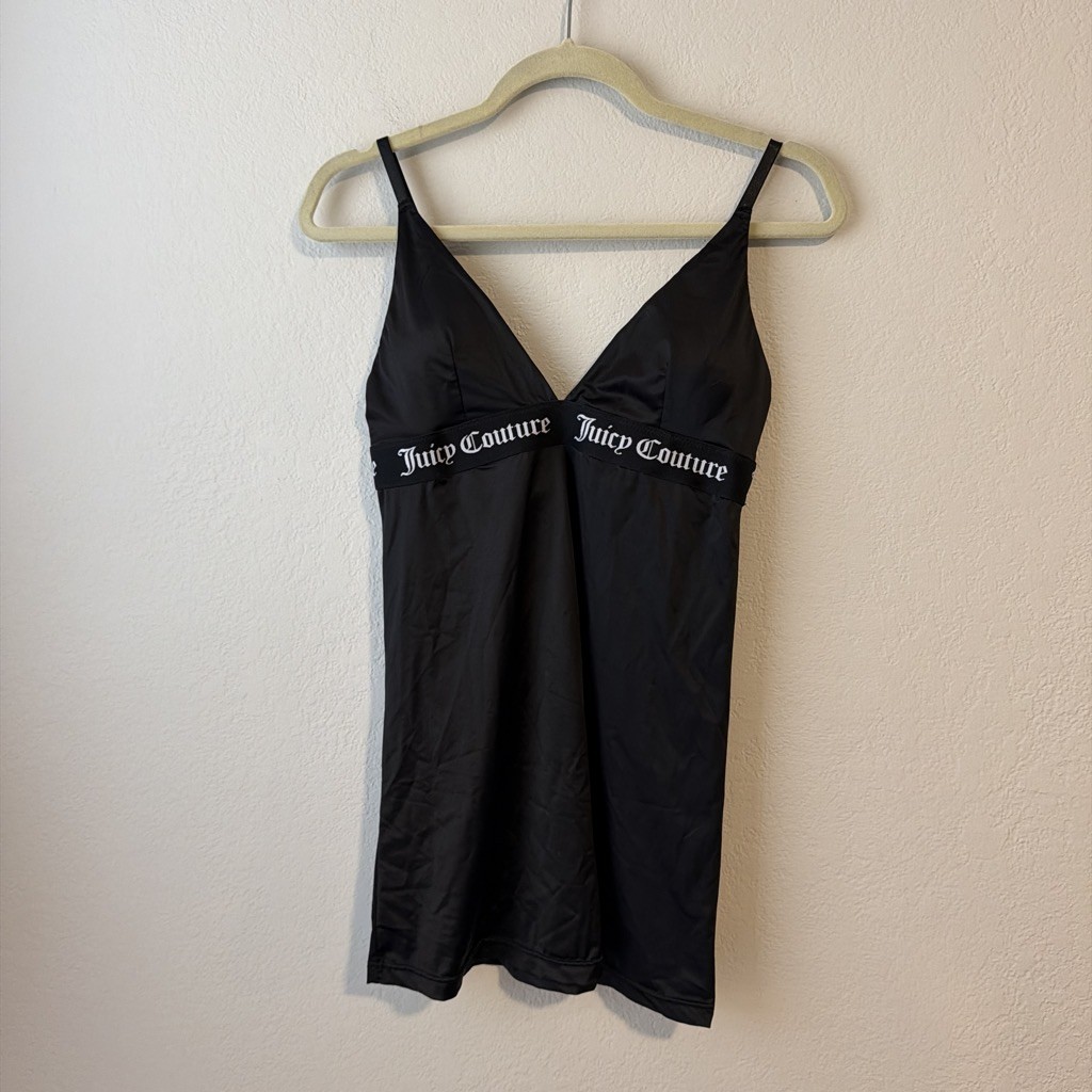 Vintage Juicy Couture Y2K Black Babydoll Slip Dress Padded Bra Top Strap Mini M