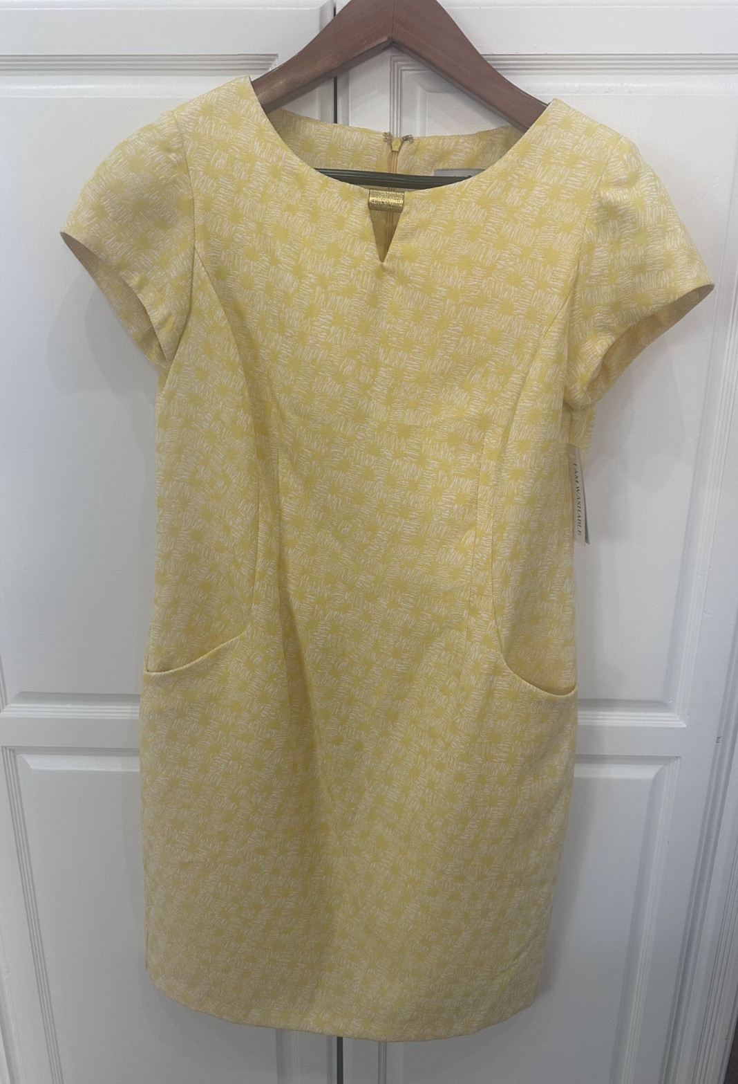 Shelby & Palmer NWT Womens Dress Yellow & White Size 12 Pockets Cap Sleeves Gold