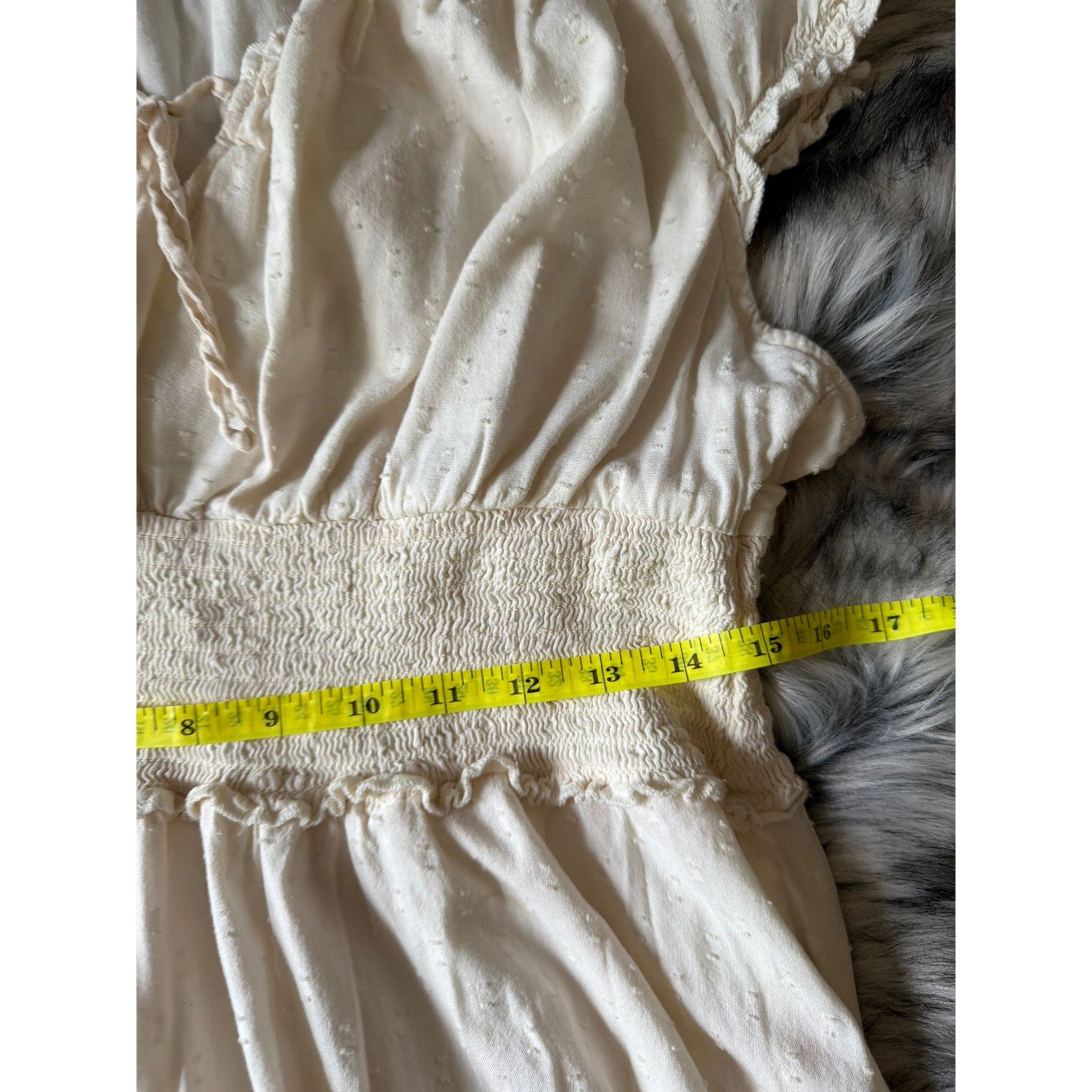 Old Navy Cream Swiss Dot Smocked Waist Peasant Maxi Dress Cottagecore Large
