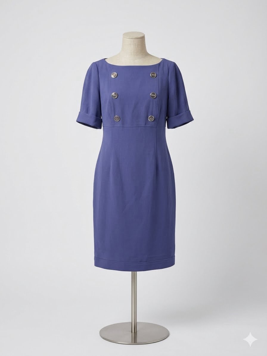 Vintage 90s/Y2K Double Breasted Power Dress Evan Picone Blue Sheath 8