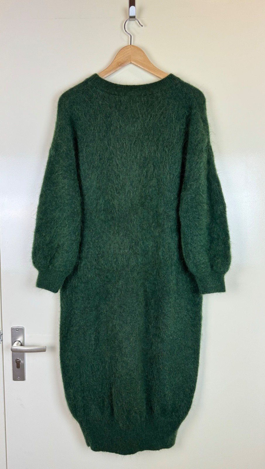 AMERICAN VINTAGE Mohair Wool Fluffy Maxi Sweater Dress Jumper Gown Green M/L