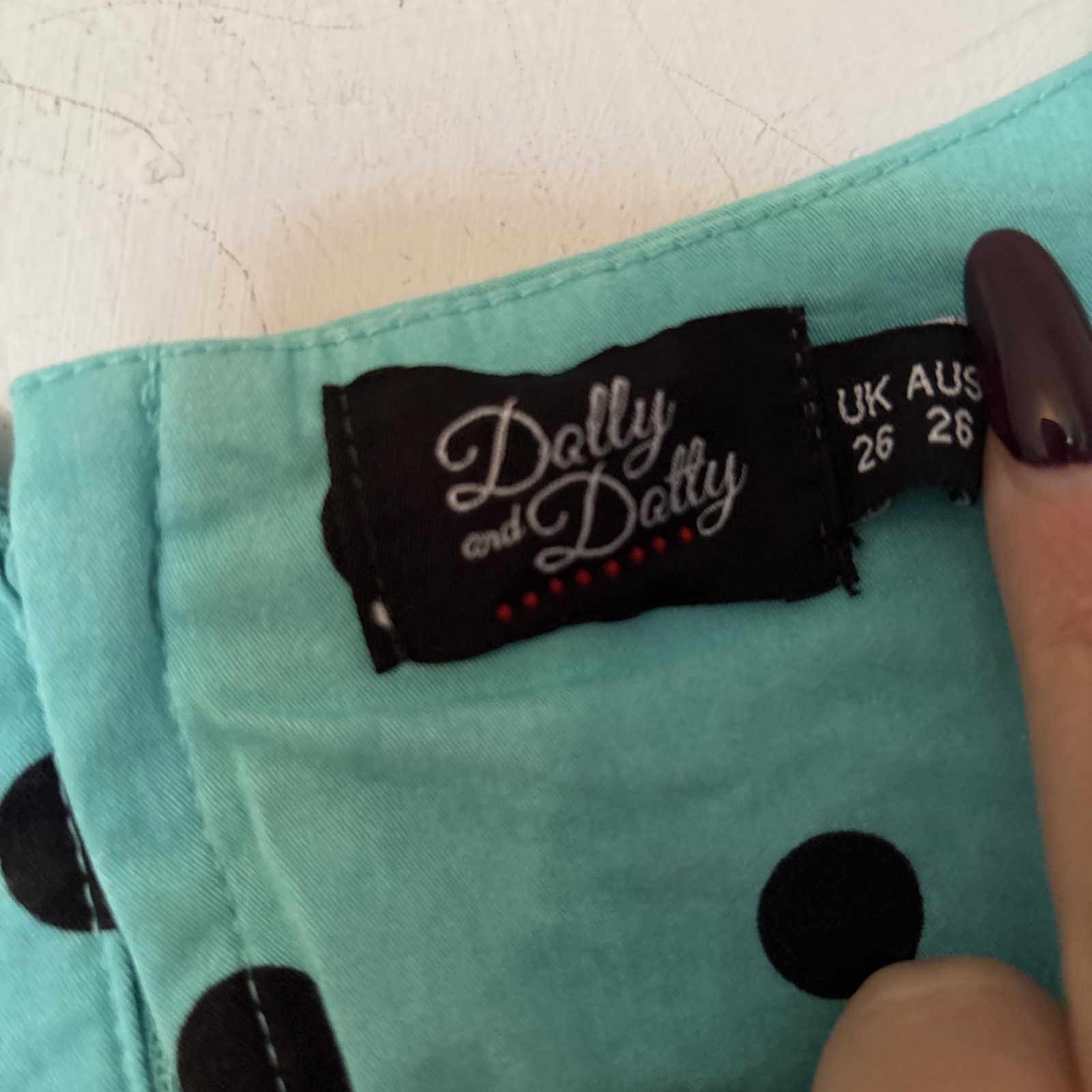 ^Dolly and Dotty Turquoise Blue & Black Polka Dot Rockabilly Fit & Flare Dress