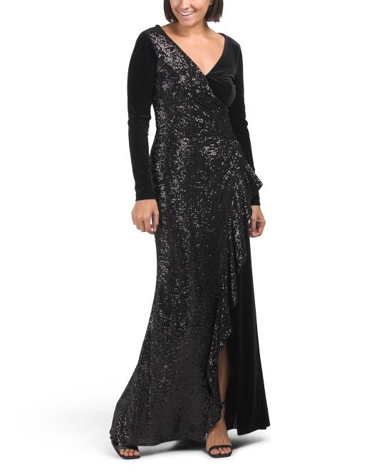 TERI JON Sequined Lace Long Sleeve Gown (size 8)