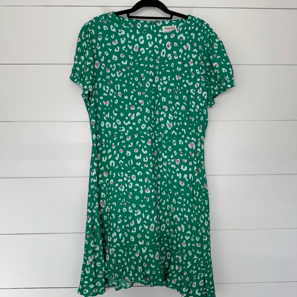 Sugarhill Brighton Women’s 12 Green Patterned Short Sleeve Dress