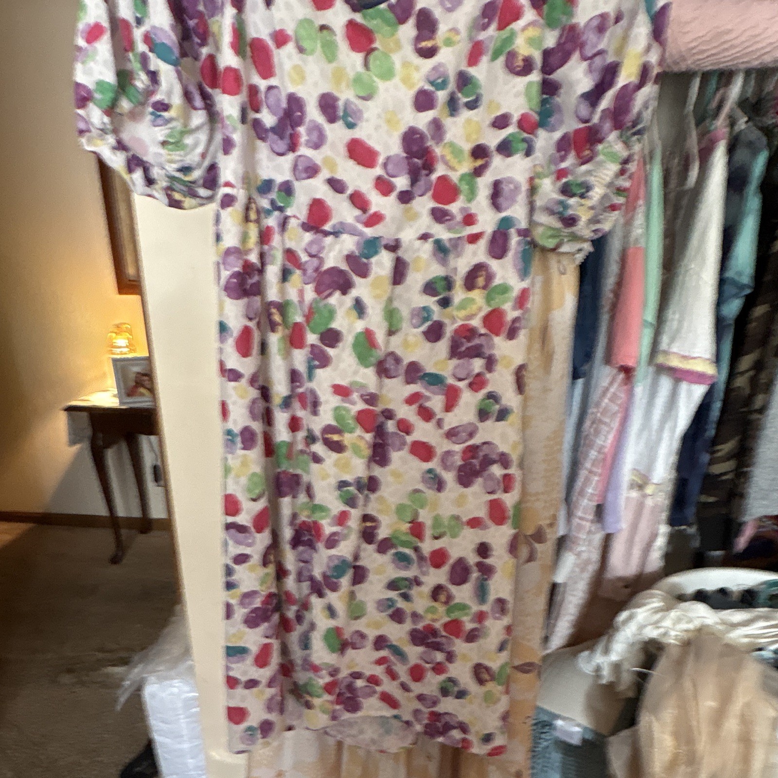 Colorful Abstract Print A-Line Sundress Midi Dress w/ Ruffle Accents Juniors M