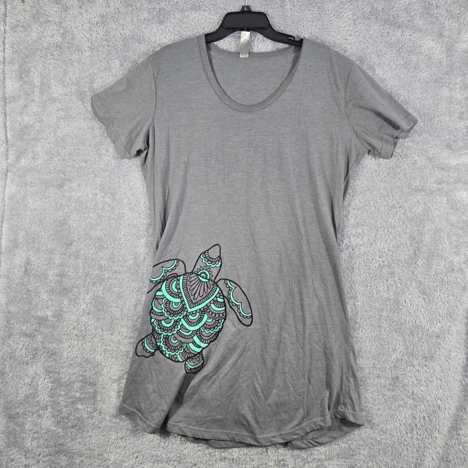 Instant Message Womens 2XL Sea Turtle Graphic Grey Scoop Neck Dress T-Shirt