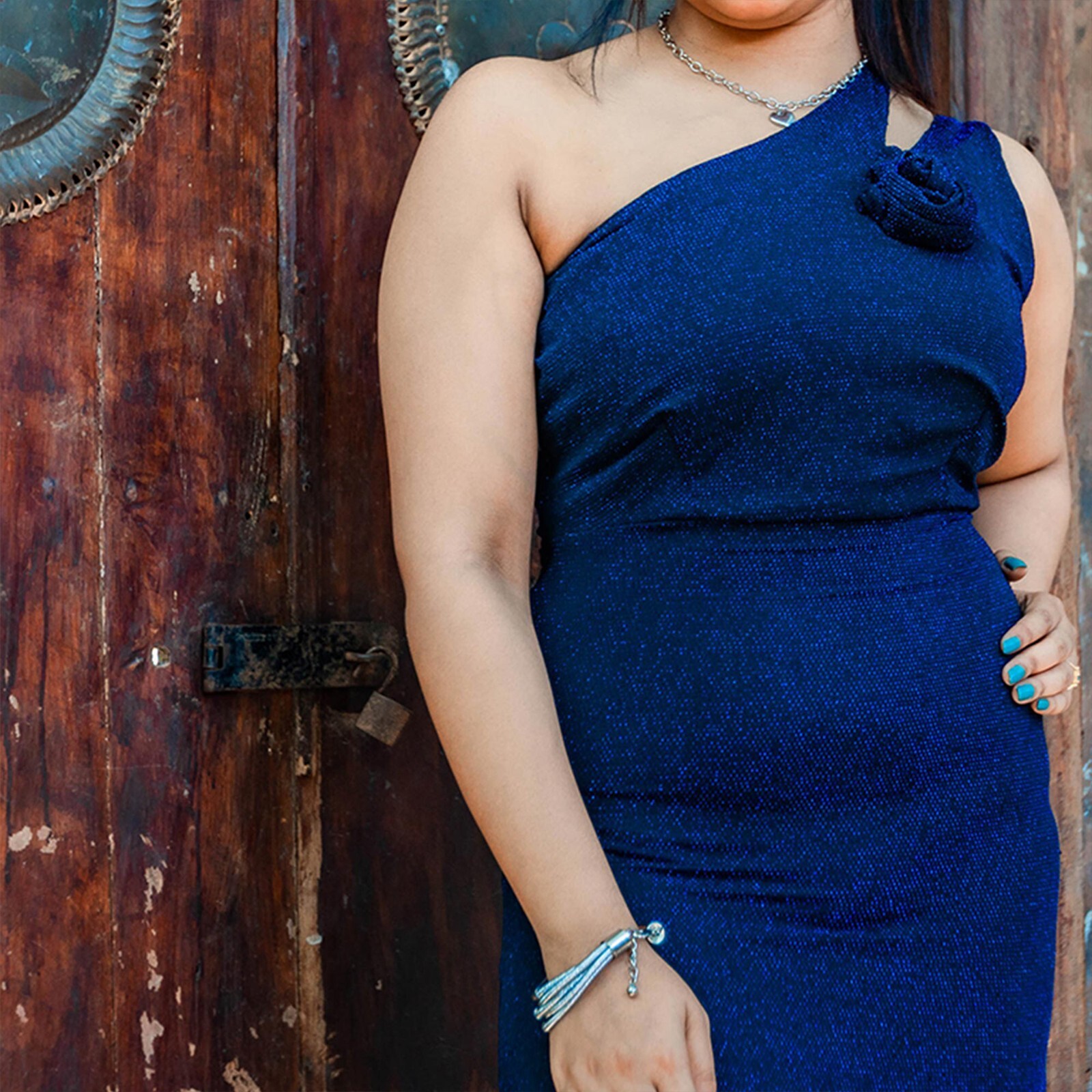 Everly – Blue One Shoulder Long Glitter Party Dress | Handmade in Sri Lanka