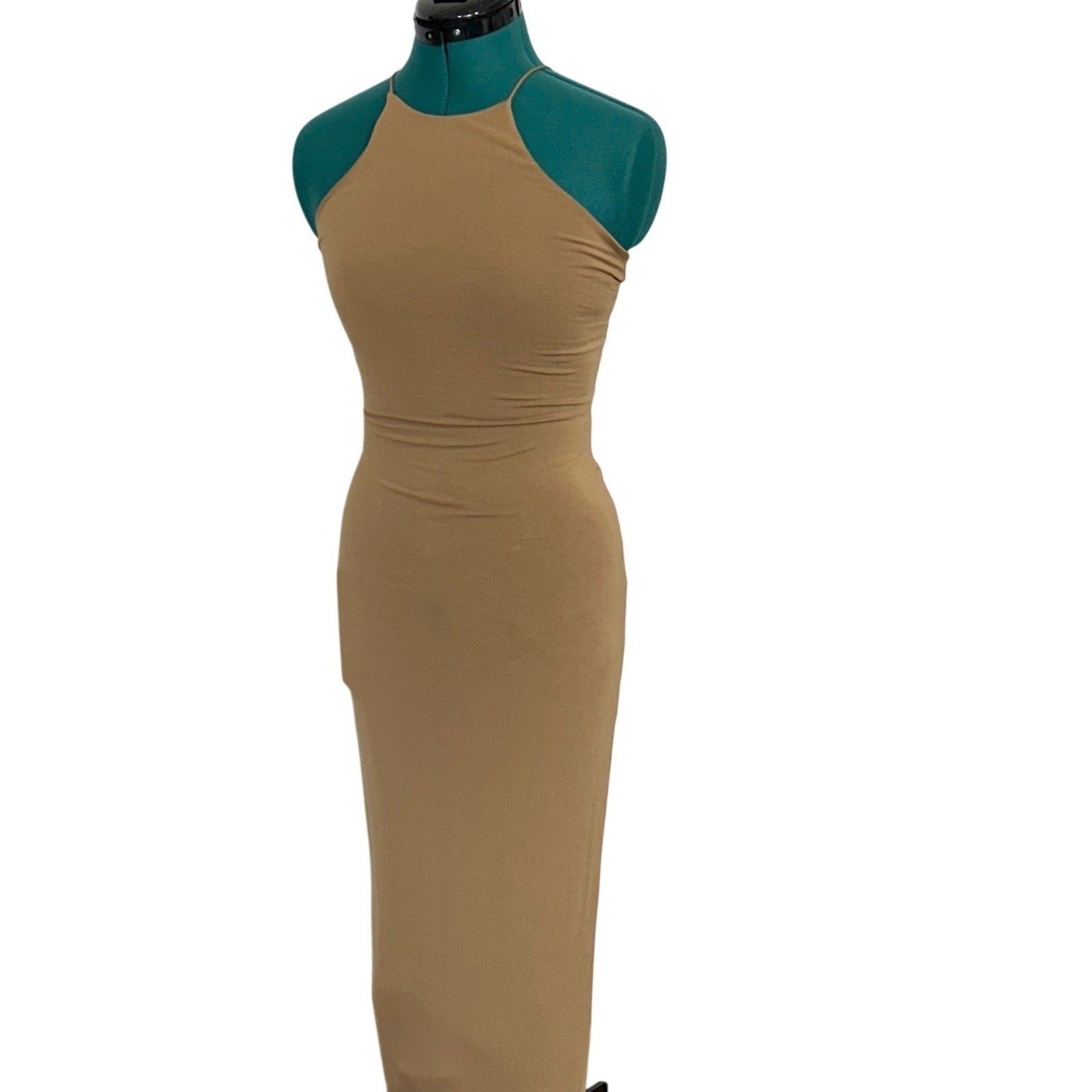 Good American Pecan Brown Halter Maxi Dress GDK0081 Size 1 S Bodycon Jersey