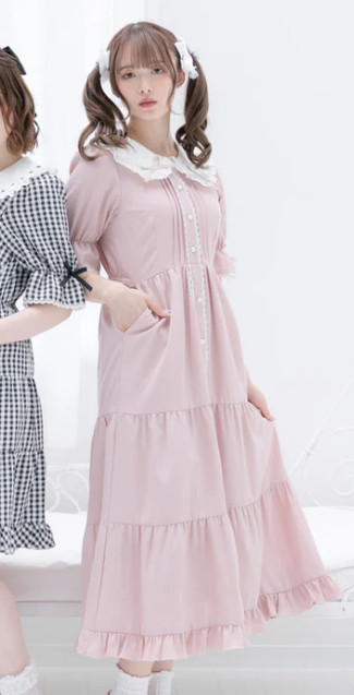 DearMyLove Pink Selectable Length Tiered Dress Long Kawaii Jirai Kei Japan M