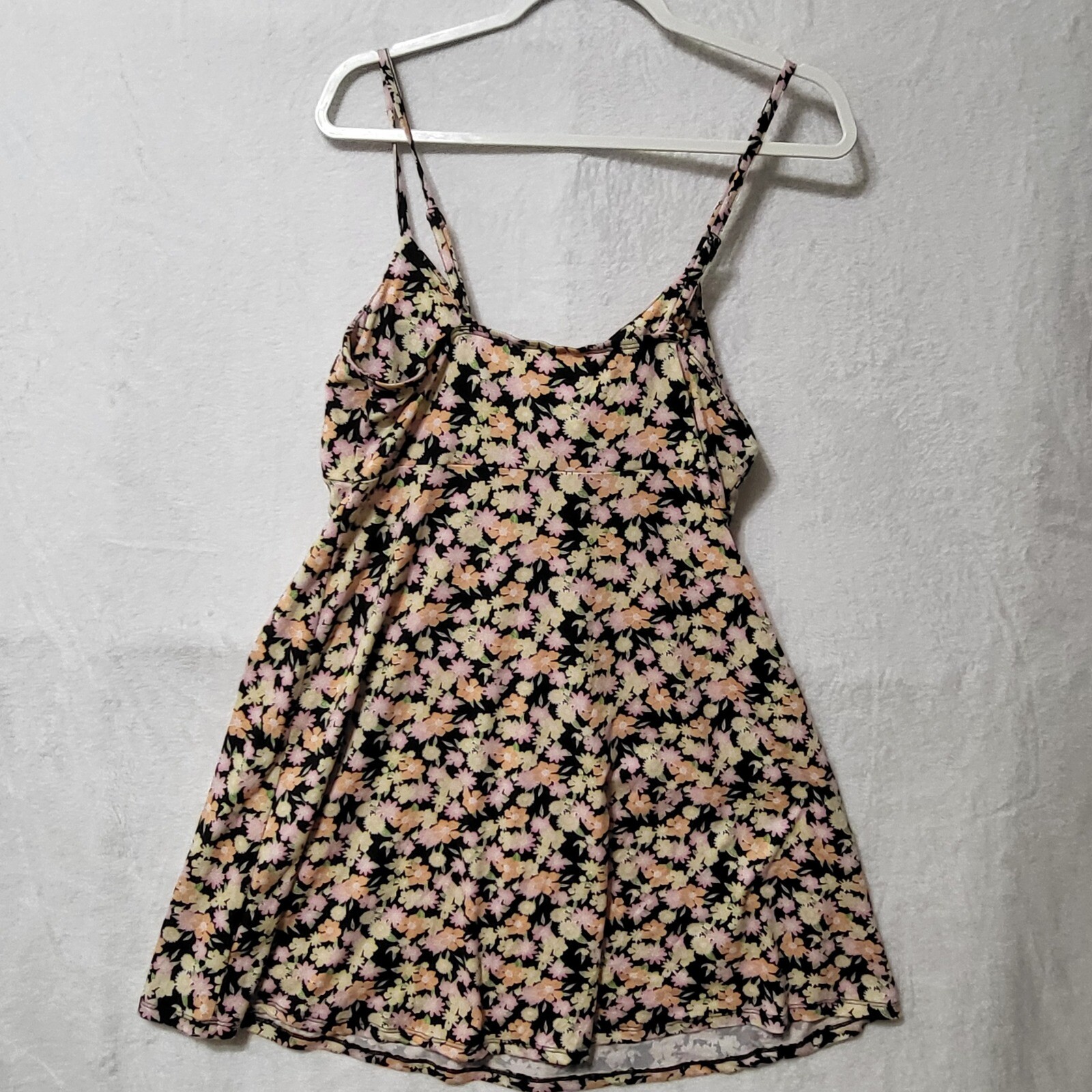 No Boundaries Y2K Babydoll Floral Mini Dress Spaghetti Strap Recycled Black L