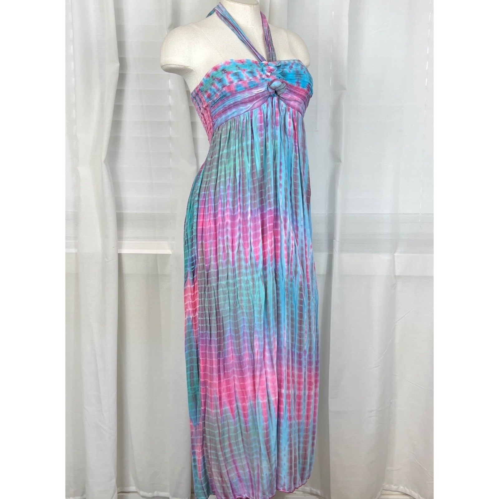 Women’s Tie Dye Halter Maxi Dress Pink Blue One Size Handmade Fairy core Hippie