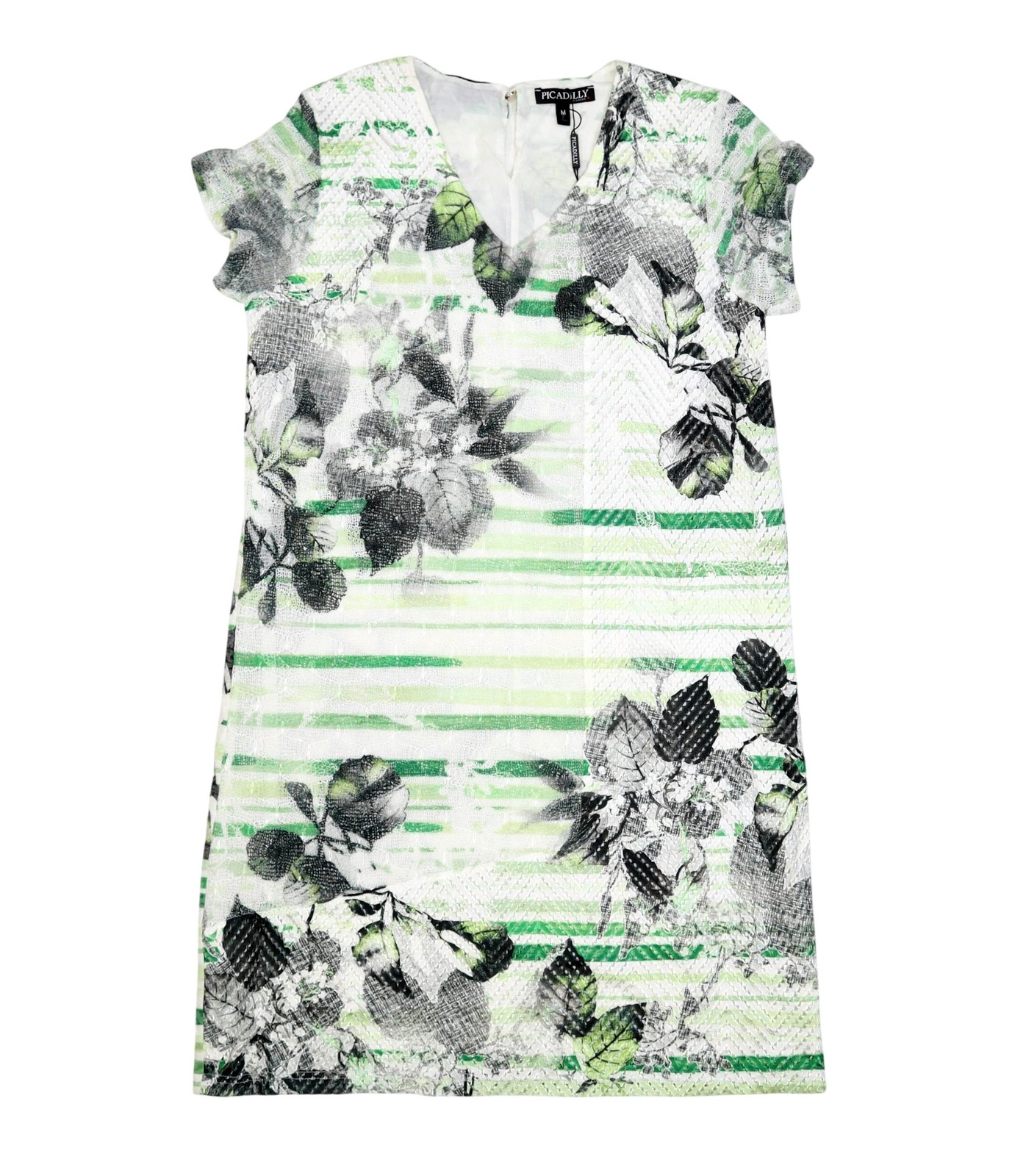 Picadilly Dress Womens Medium Avocado Multi Floral V Neck Shift Knee Length