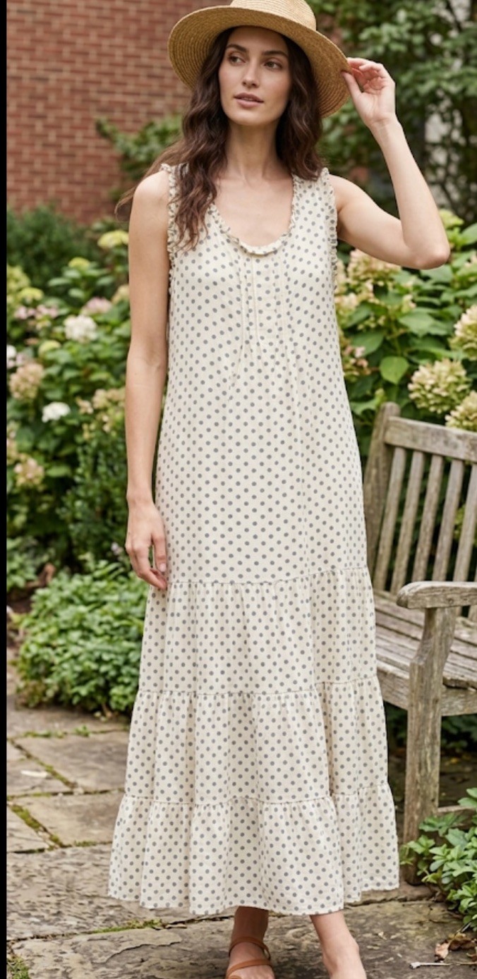 NWT Jaded Gypsy Fly Away Blue Polka Dot Maxi Dress One Size White Tiered Boho