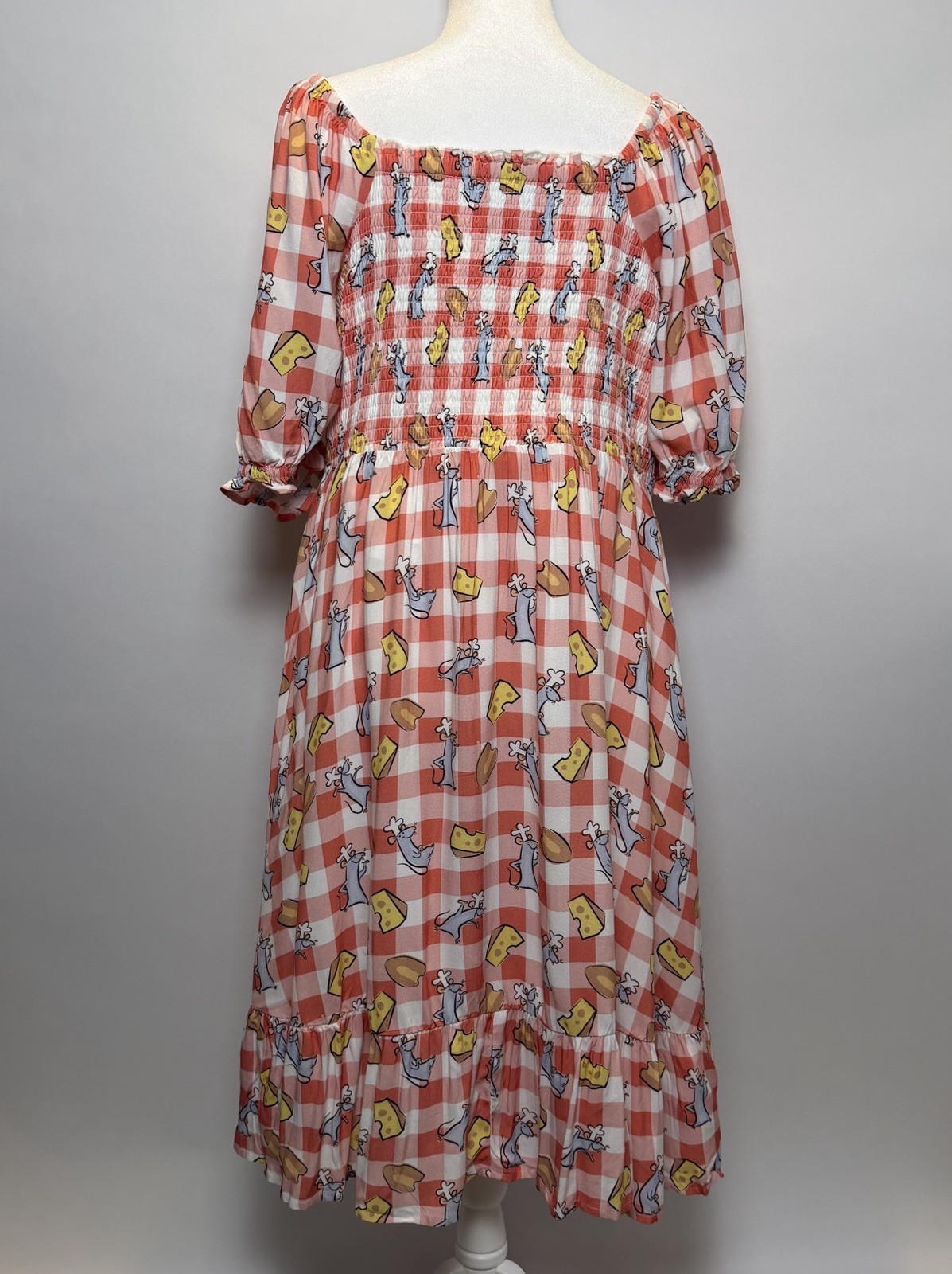 Pixar Ratatouille Remy Gingham Smocked Off-Shoulder Midi Dress Women’s XL