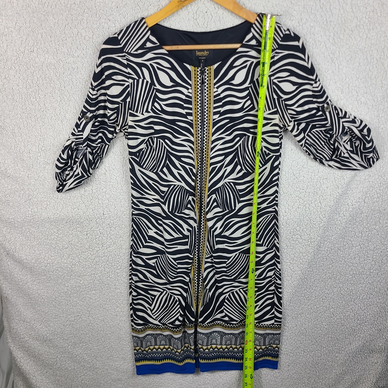 Laundry by Shelli Segal Zebra Shift Dress Geometric Tribal Blue Yellow Size 4