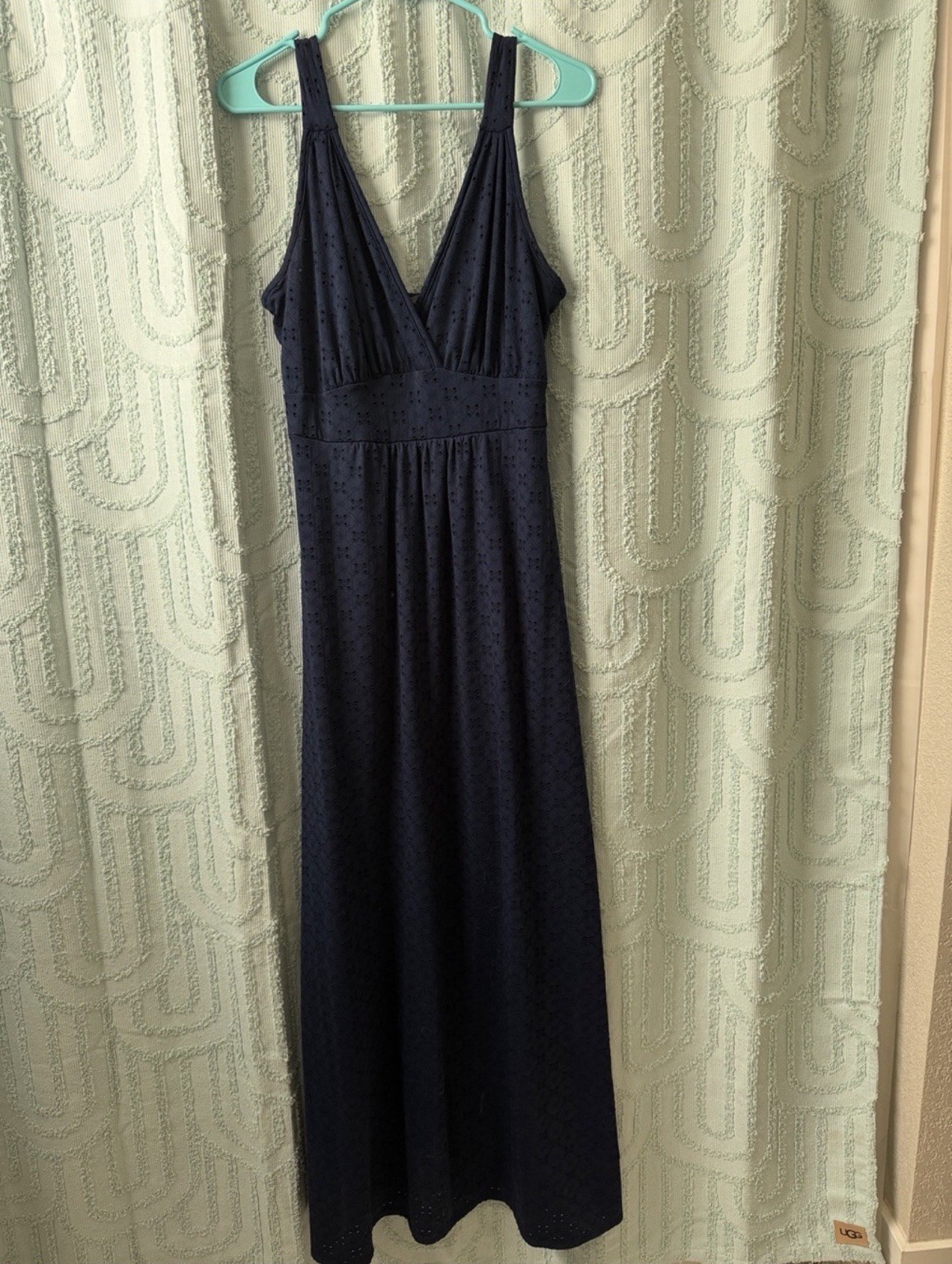 Loveappella Maxi Dress Long V-Neck Sleeveless Solid Blue Regular Womens L