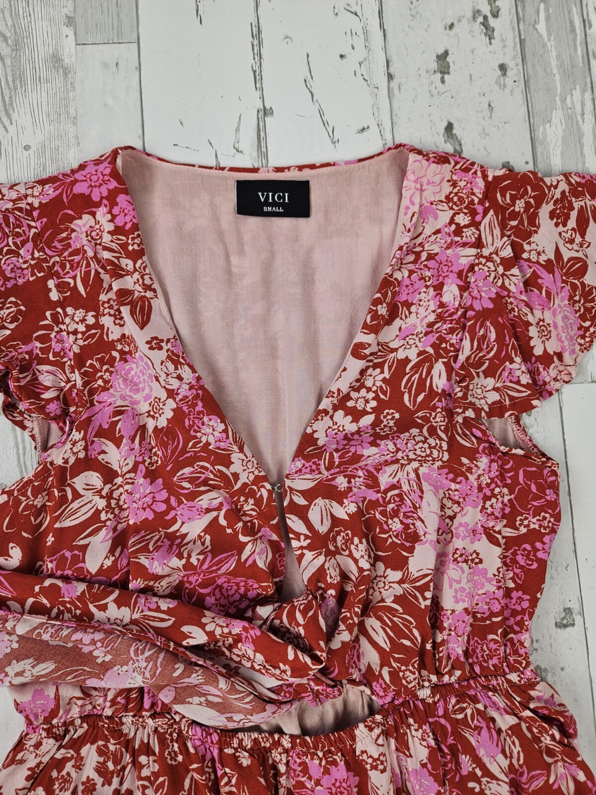 Vici Womens Dress Small Hi Low Maxi Pockets Ruffle Raspberry Floral