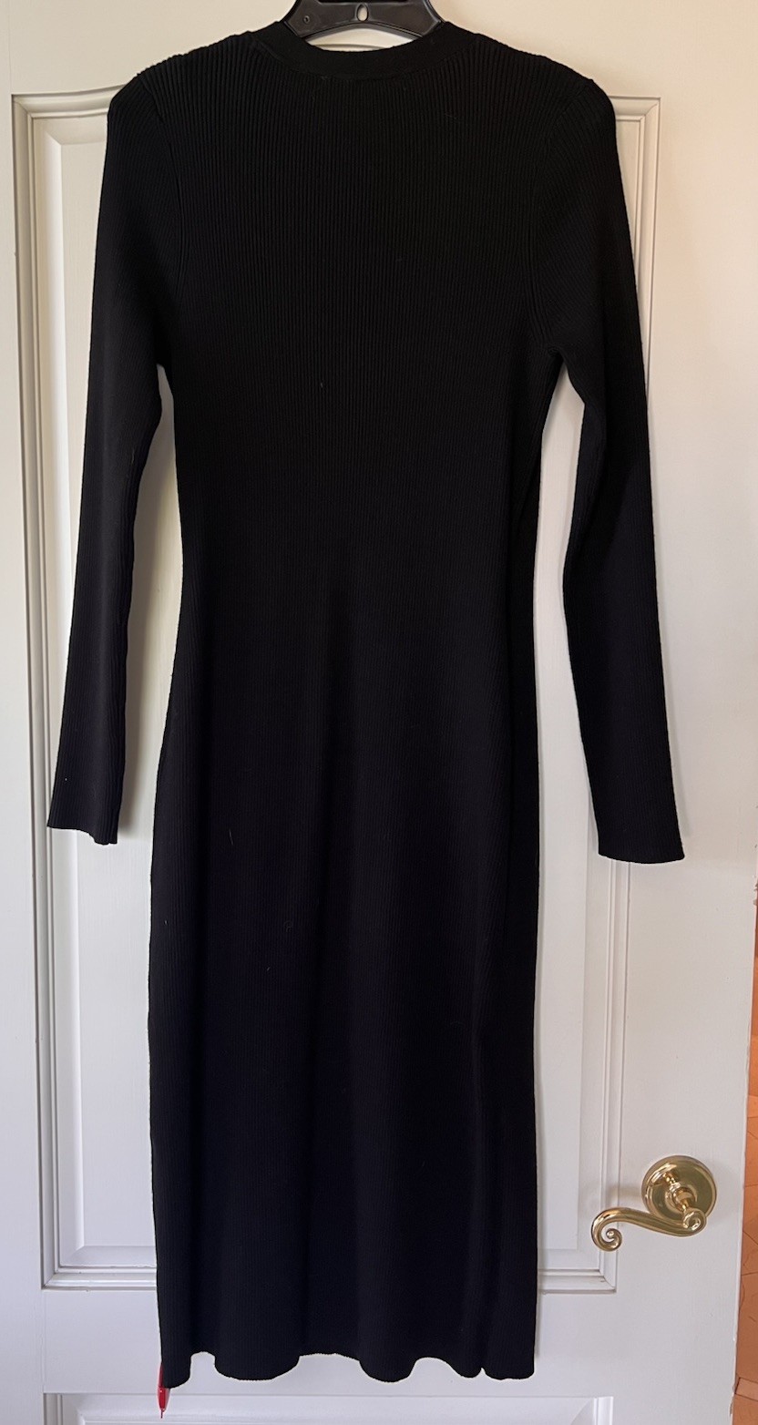 NWT $295 Elie Tahari noir black The Casey knit Sweater Midi Dress gold buttons M