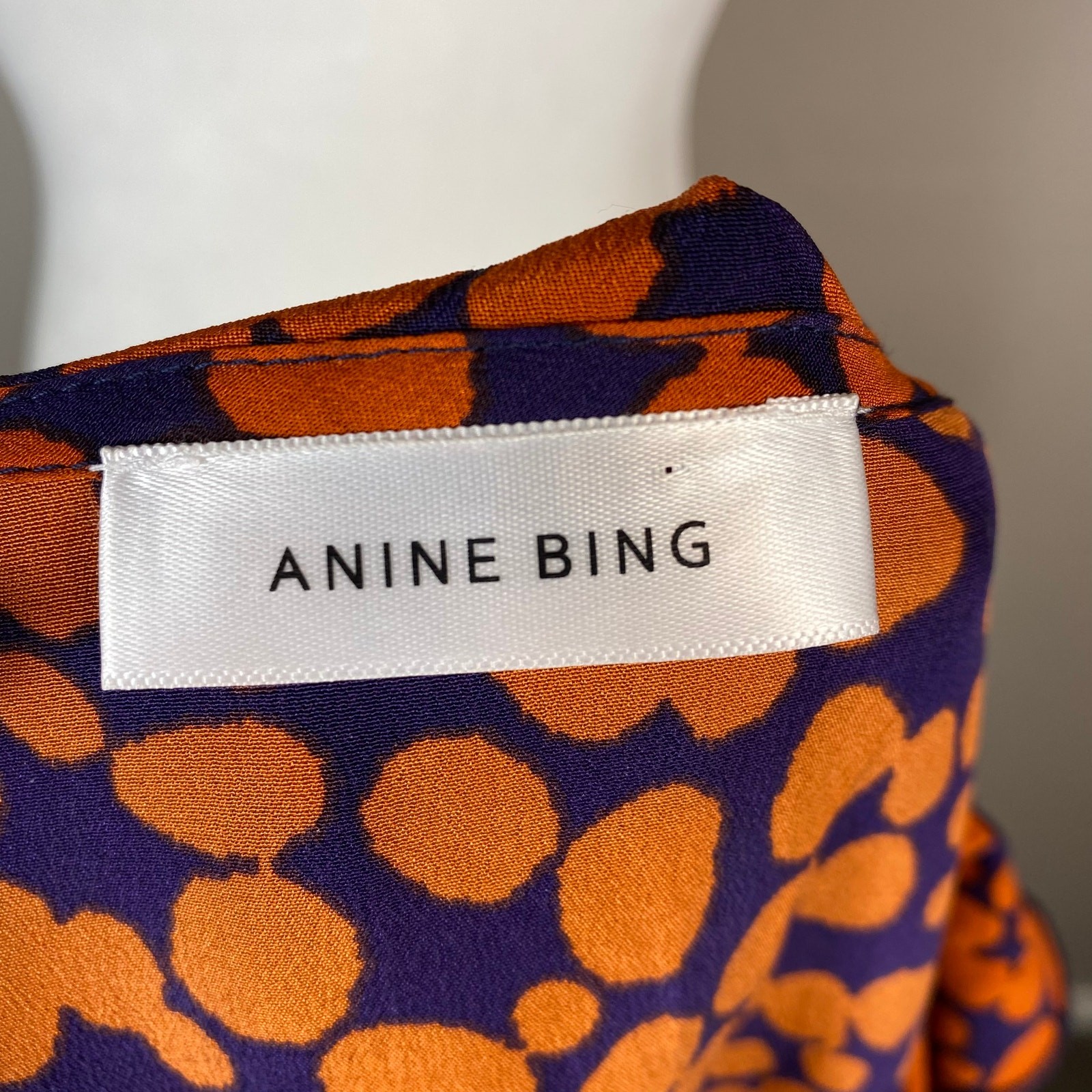 Anine Bing Paloma 100% Silk Spotted Print Ruffle Dress Harvest Navy Size XS