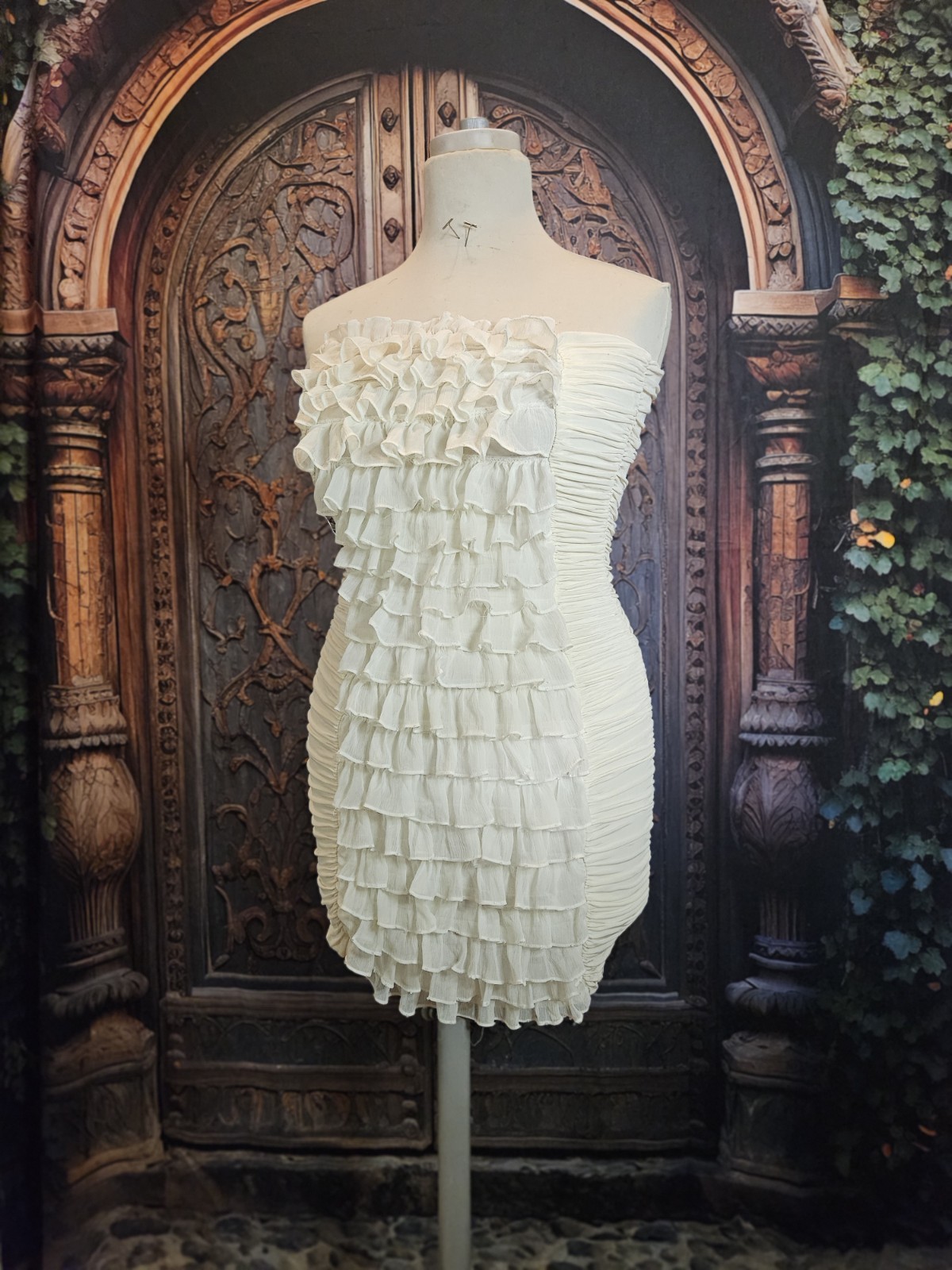 Forever 21 Juniors Medium Ivory Strapless Ruffle Mini Dress Ruched Party Dress
