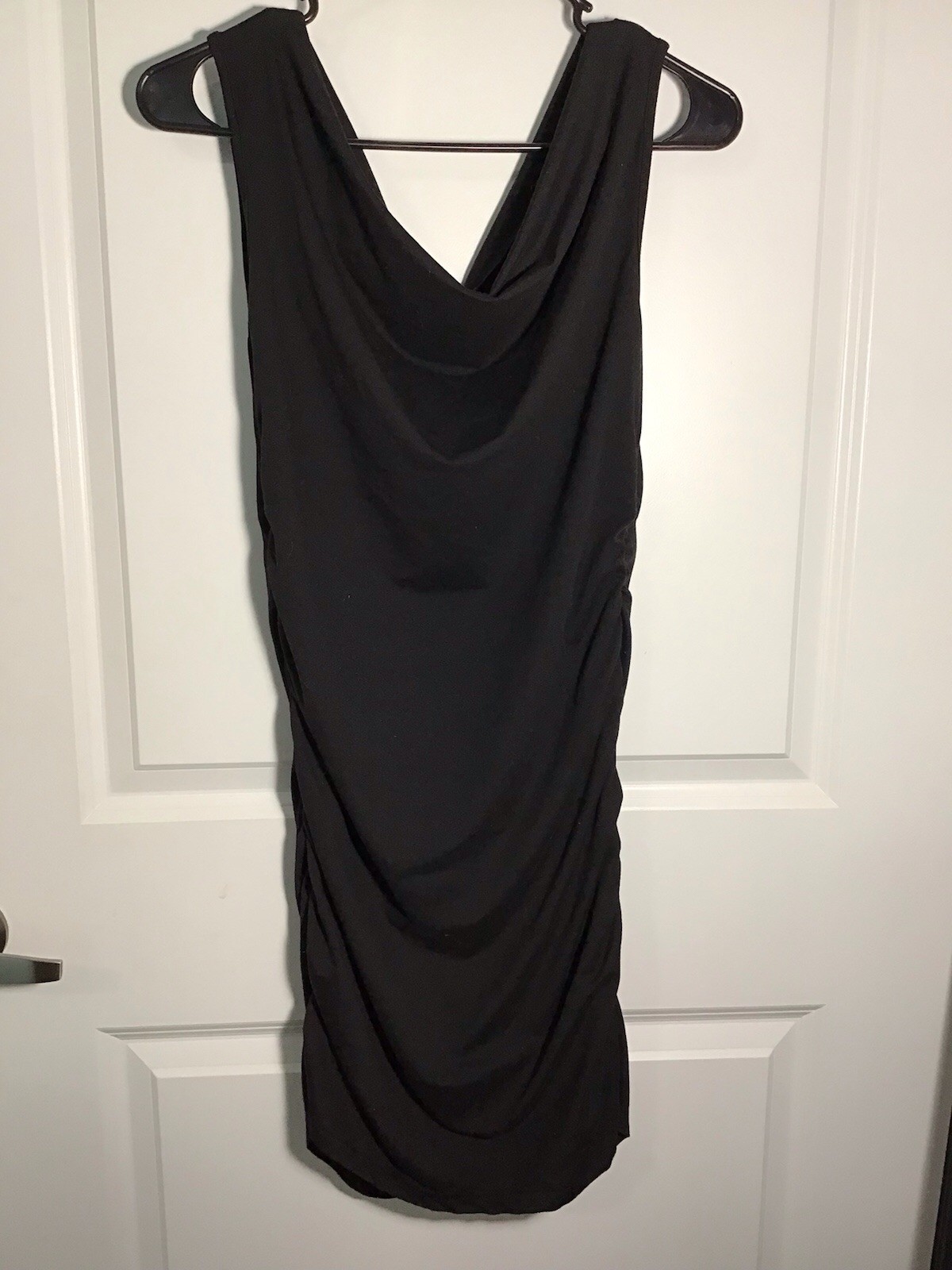 SHEIN Black Solid Cowl Neck Ruched Stretch Jersey Sheath Knee Dress XL