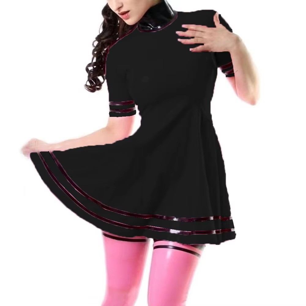 Sexy Short Sleeve Dress Chic Trendy Elegant Sweet PVC Dress Faux PU Club Dresses