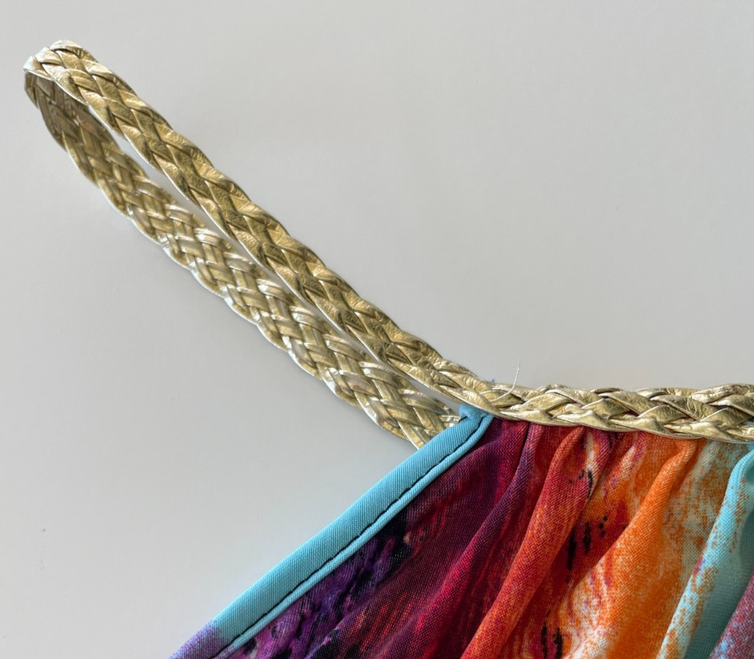 Women’s Gold Braided Strap Silk Blend Maxi Slip Dress Multicolored Size L