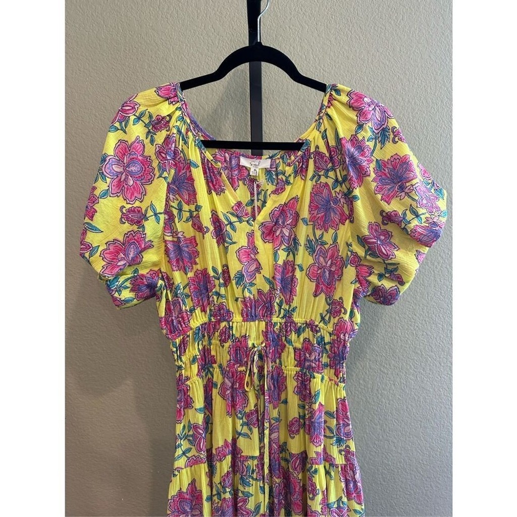 Size S Easel Los Angeles Boho Peach Blossom Floral Maxi Dress in Yellow