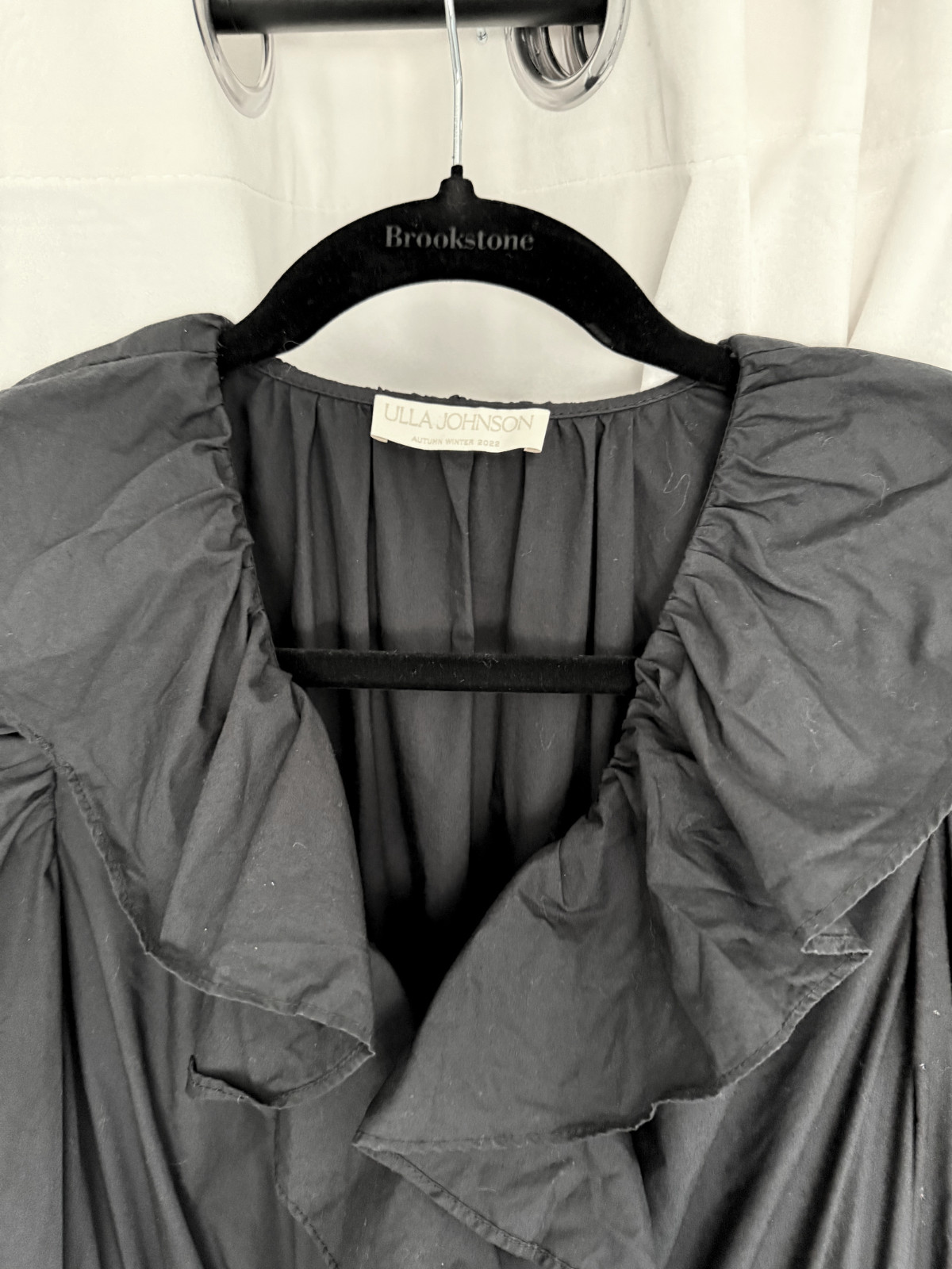 Ulla Johnson Black Cotton Ruffle Tiered Mini Dress Size 4 A/W 2022 Drawstring