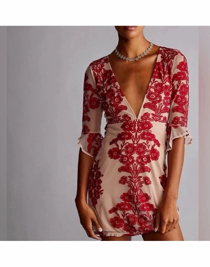 For Love & Lemons For Free People Temecula Embroidered Mesh Mini Dress
