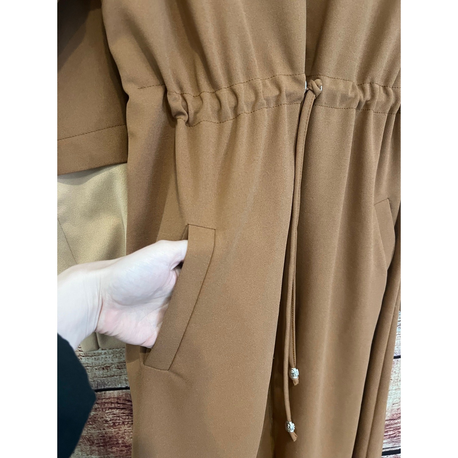 Selvim Full Zip Midi Dress Duster Jacket Colorblock Sleeves Cinched Waist Large