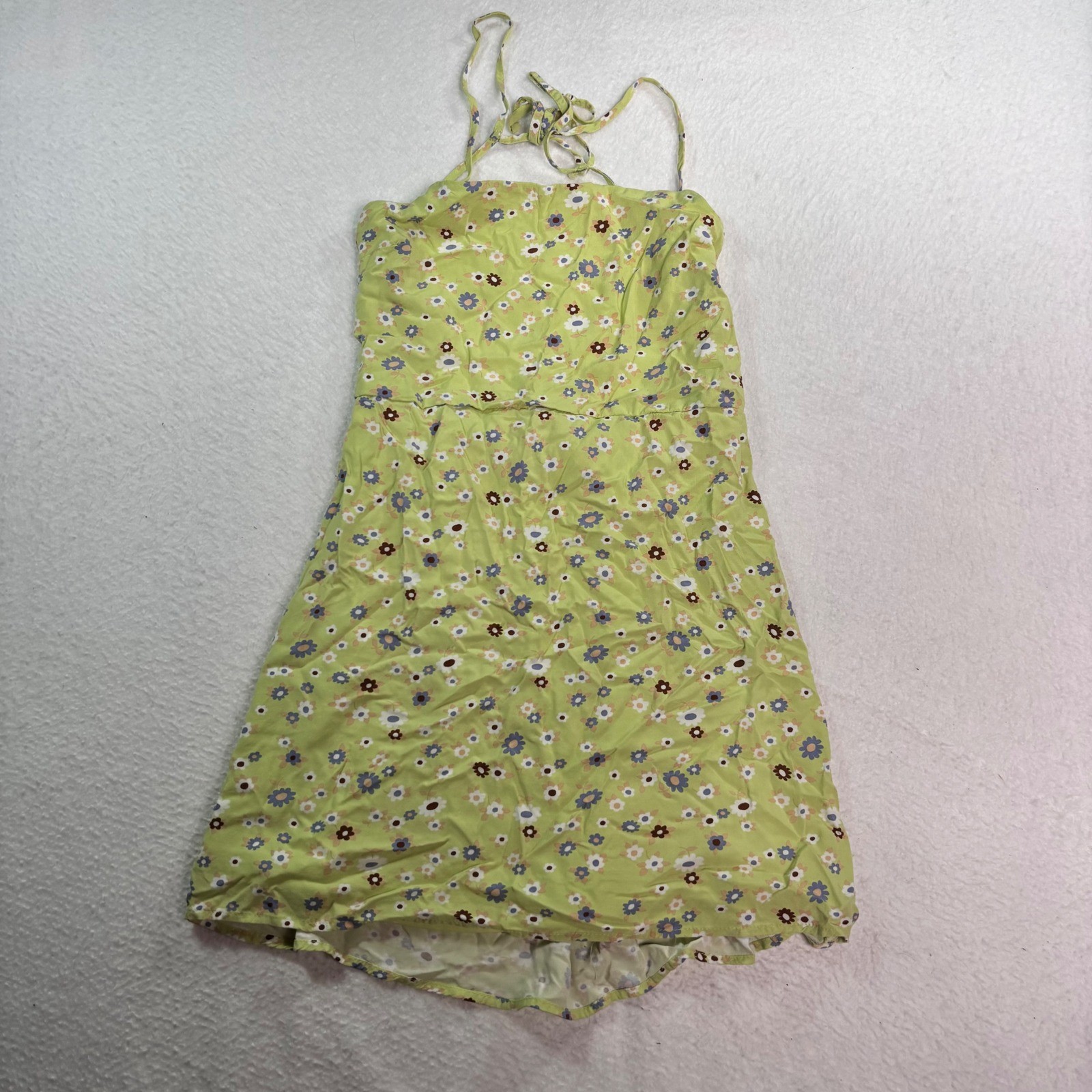 Kendall & Kylie Dress Small Floral Tie Back Mini Dress Green Daisy Print