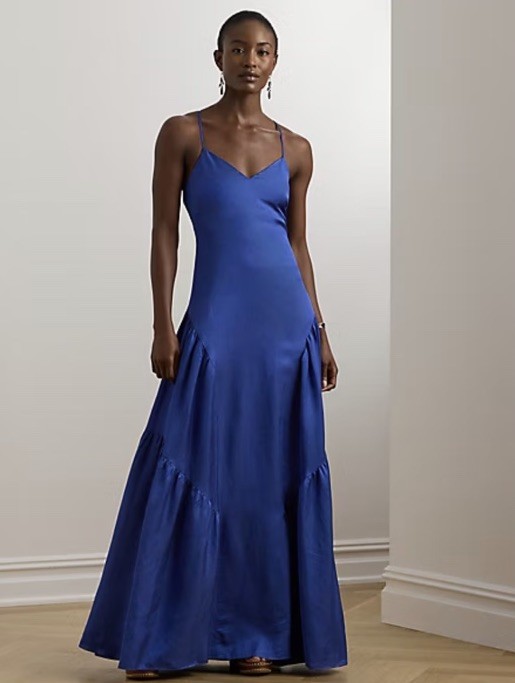 Lauren Ralph Lauren Linen-blend Shantung Sleeveless Gown In Blue Size 6 NWT