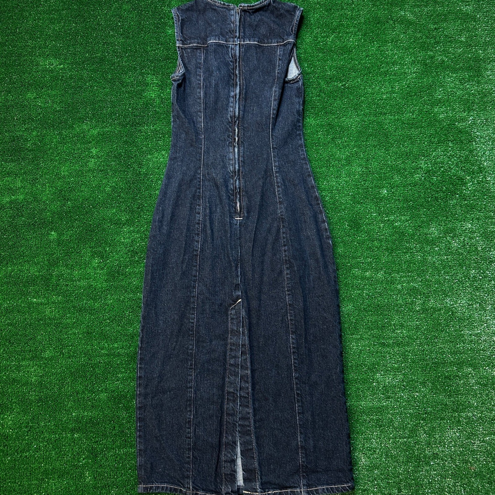 Zara TRF Dark Wash Sleeveless Denim Midi Dress XS Cotton